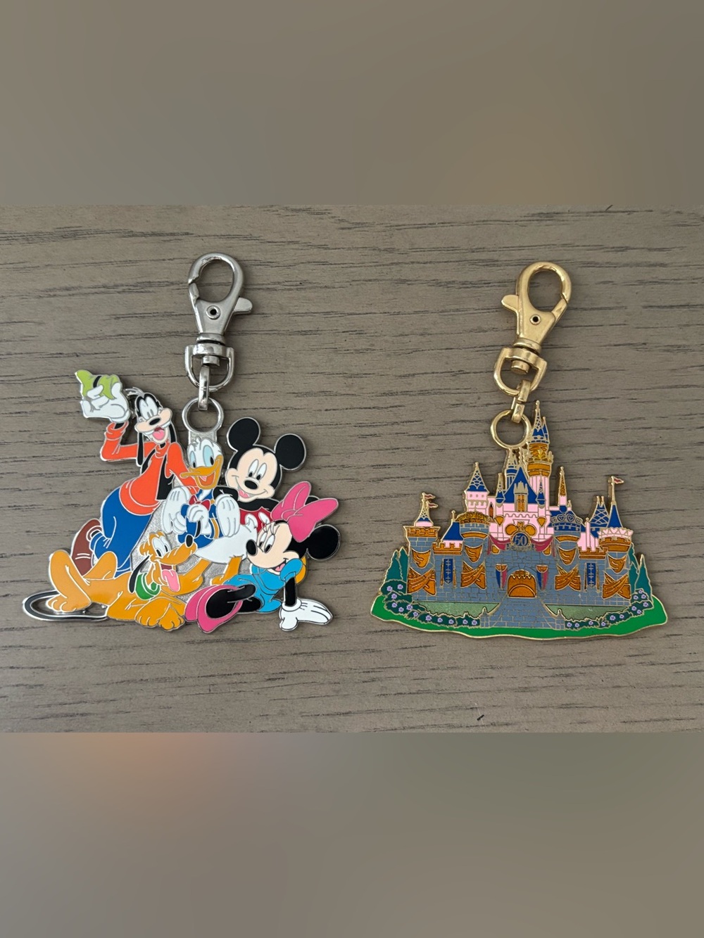 Disney Pin Trading Characters & Castle Keychain Bag Charm lot of 2